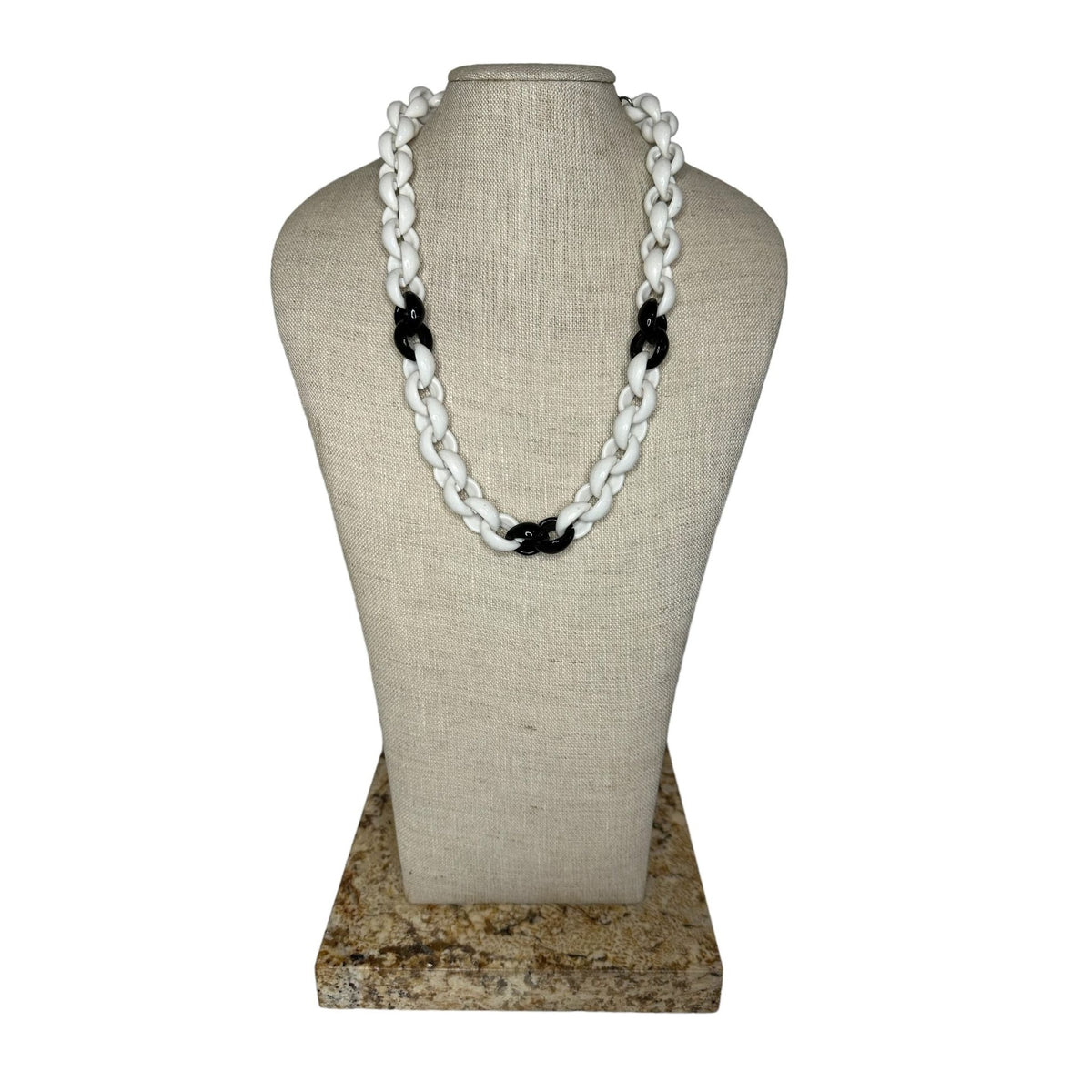 Black And White Chunky Chain Necklace - 25in