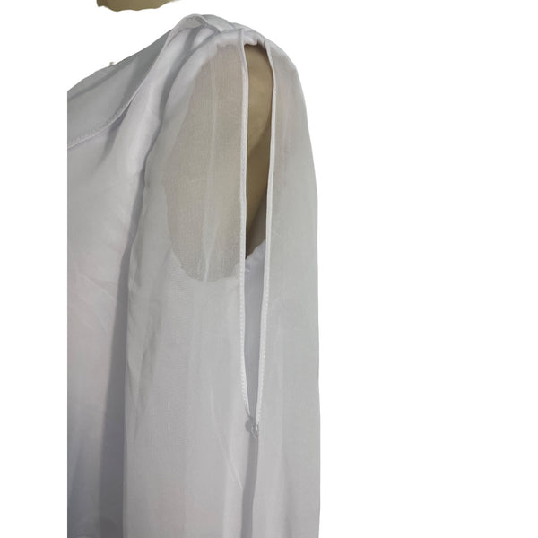 LantTing Bride Women's White Long Sleeve Short Tiered Chiffon Dress