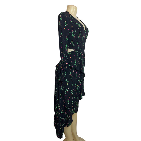 AFRM Women’s Black Cutout Puffy Sleeve Floral Maxi Dress Sz XS