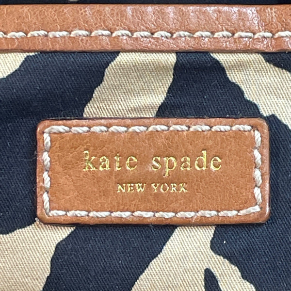 Kate Spade Women's Black & Brown Burlap Leather Wood Handle Handbag Sz M