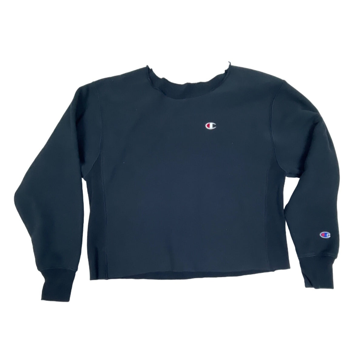 Champion  Navy Blue Crewneck Long Sleeve Crop top Hem Womens Sweatshirt