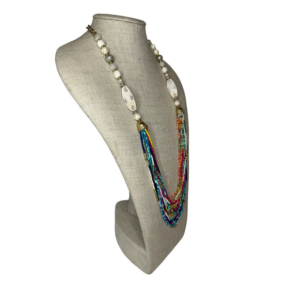 Multi-Colored Multi-Strand Gold Tone Necklace - 37in