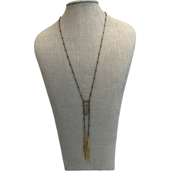 Vintage 80s 90s Gold Tone Long Chain Necklace with Sparkle Dangling Bars - 26in