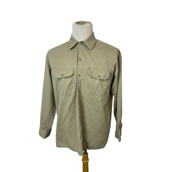 Dickies Men's Beige Double Pocket Oxford Button Up Work Shirt Sz L