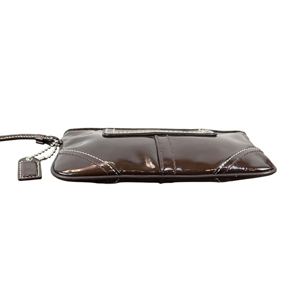 Coach Brown Patent Leather Wristlet Clutch Detachable Strap and Zip Closure Sz S