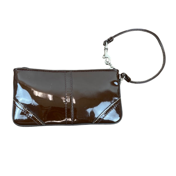 Coach Brown Patent Leather Wristlet Clutch Detachable Strap and Zip Closure Sz S