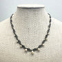 Vtg Victorian Silver Tone Necklace with Faux Pearls and Black Rhinestones 16in