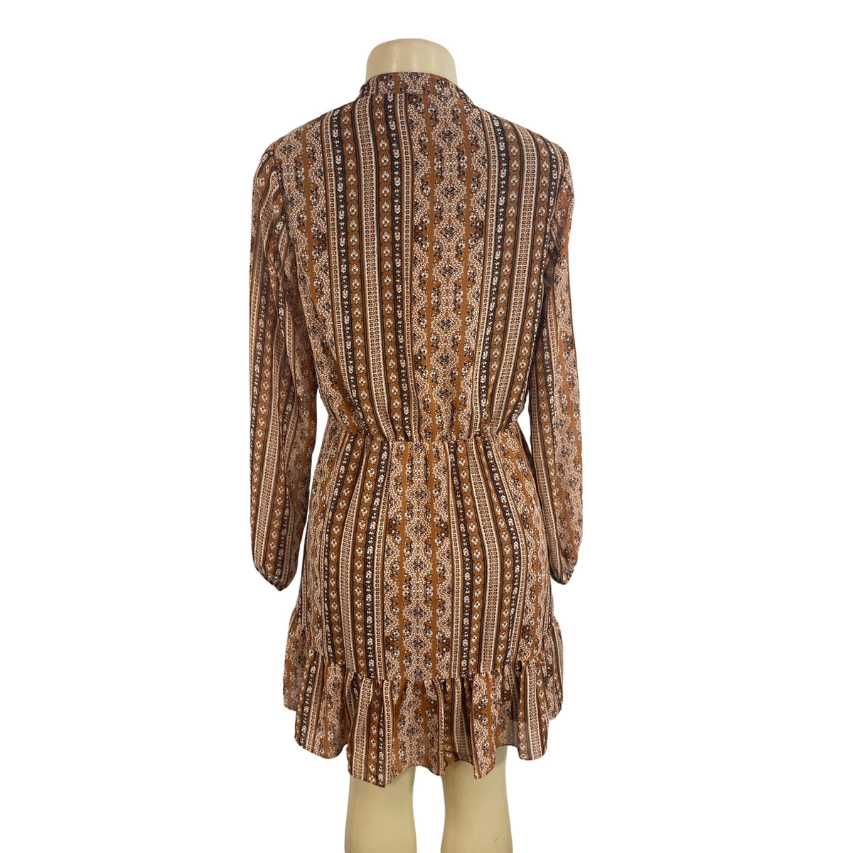 Charming Charlie Women's Brown Printed Long Sleeve Dress Sz M