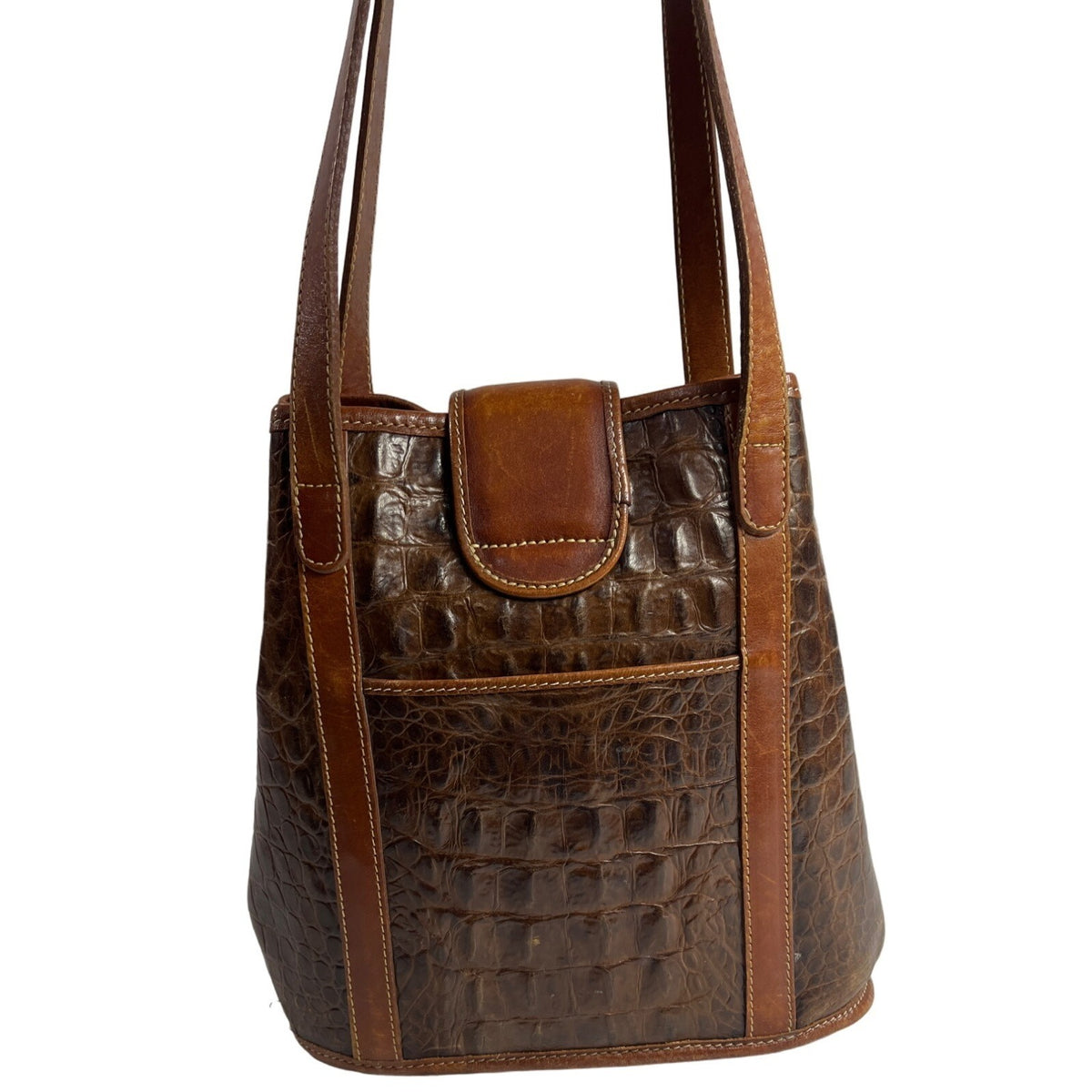 Vintage Brahmin Women's Brown Embossed  Croc Skin Leather Shoulder Bag Sz M