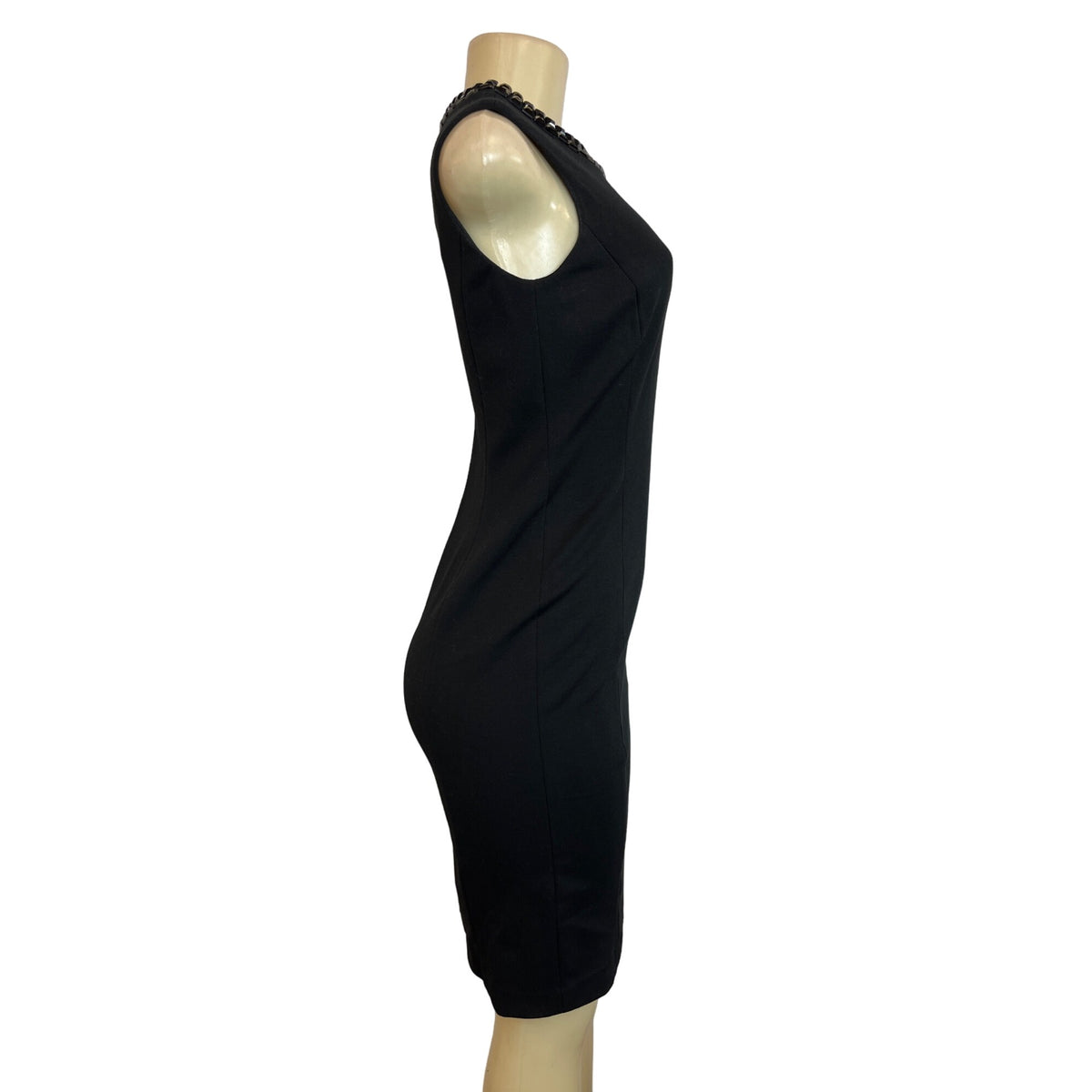 Calvin Klein Women’s Black Beaded Collar Sleeveless Sheath Dress, Size 2