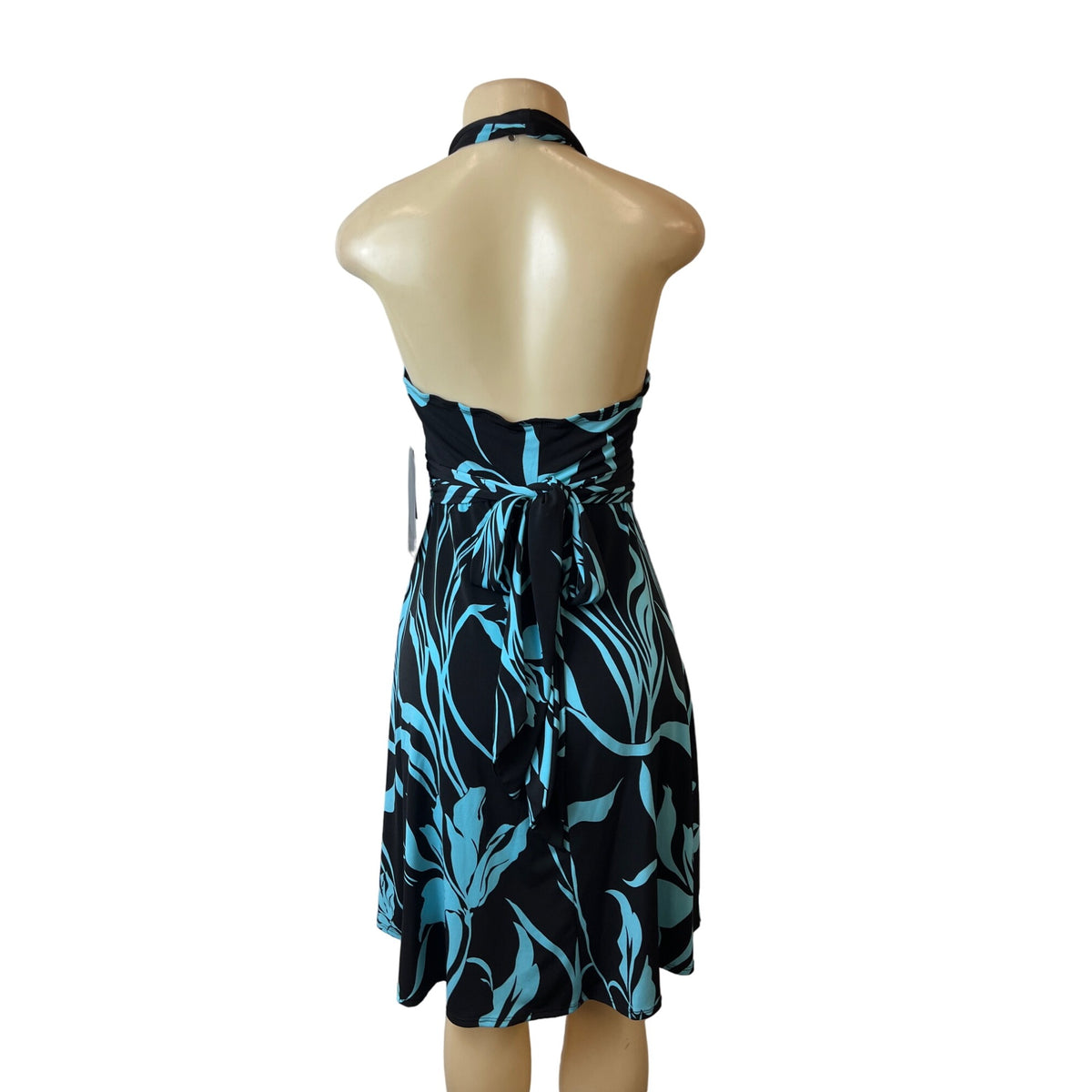 Roulette Women's Black Blue Halter Neck Ocassion Midi Dress Sz M- NWT