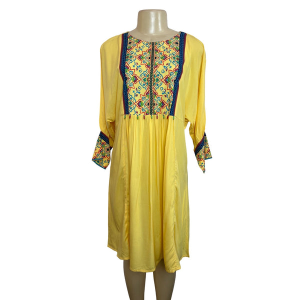 Sailor Women's Yellow Woven Long Kurti Dress Sz L - NWT