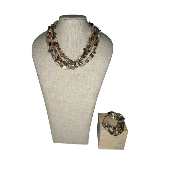 Square Bead Necklace And Bracelet Set - 20in