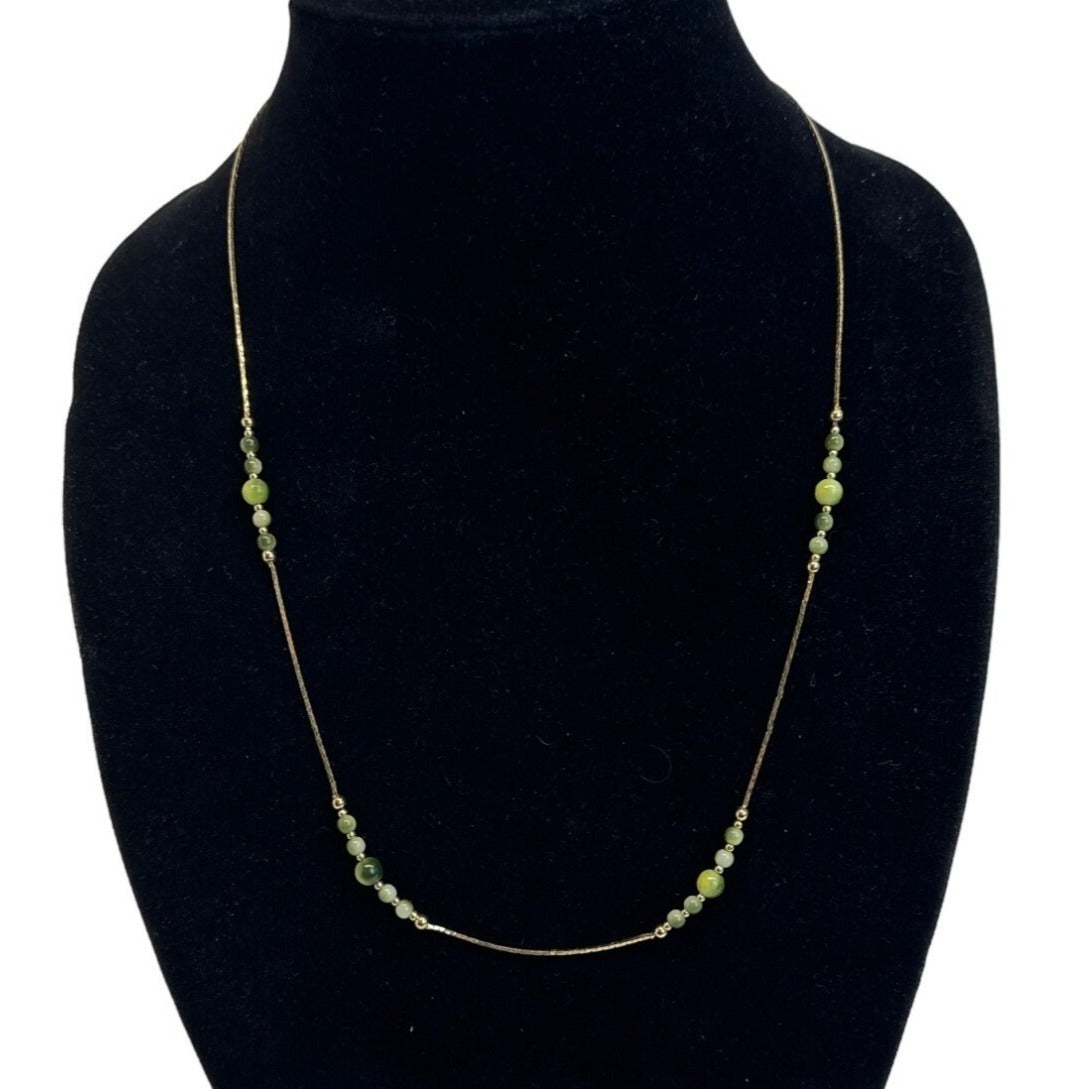 Vintage Women's Gold Tone Chain Necklace with Green Beads - 24in