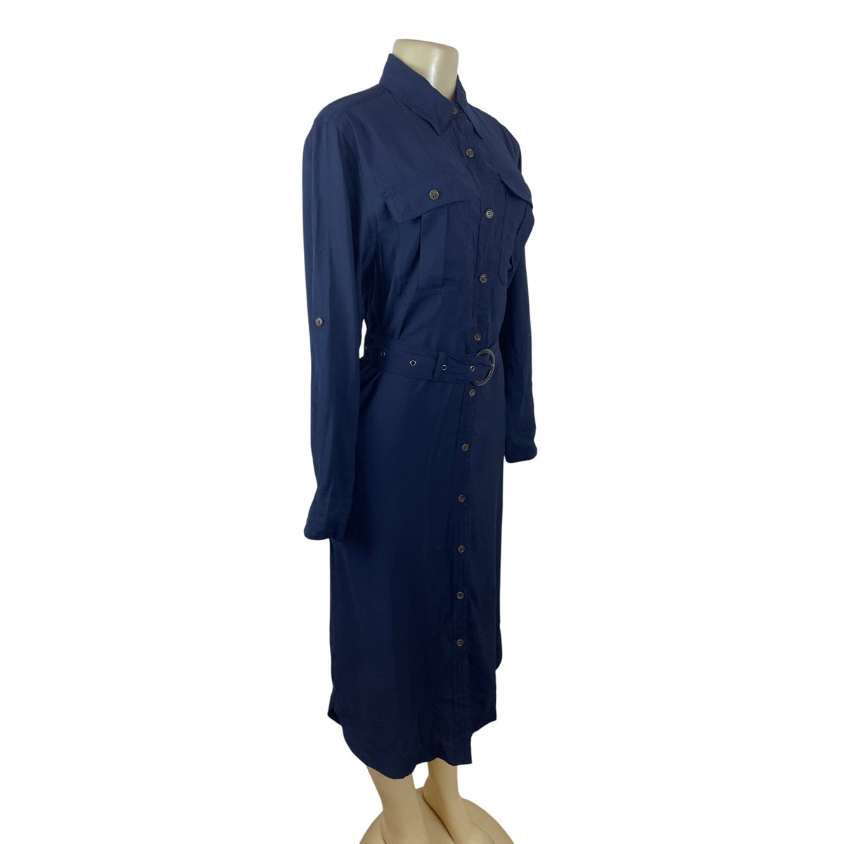 Banana Republic Women Button-Down Long Sleeve Navy Belted Midi Dress Size S