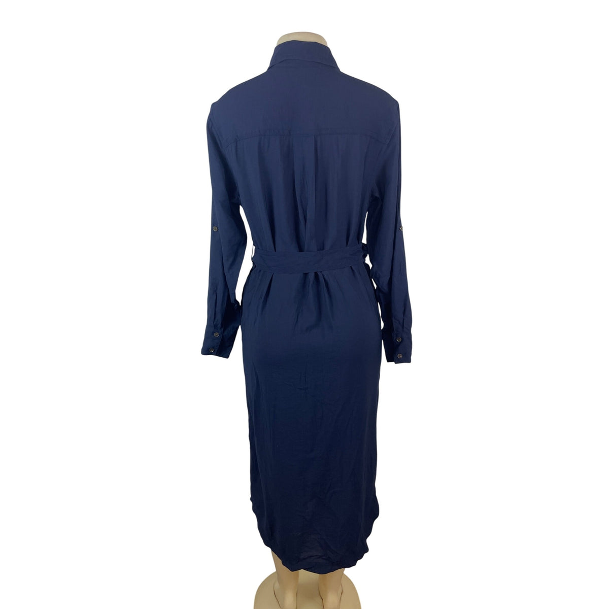 Banana Republic Women Button-Down Long Sleeve Navy Belted Midi Dress Size S