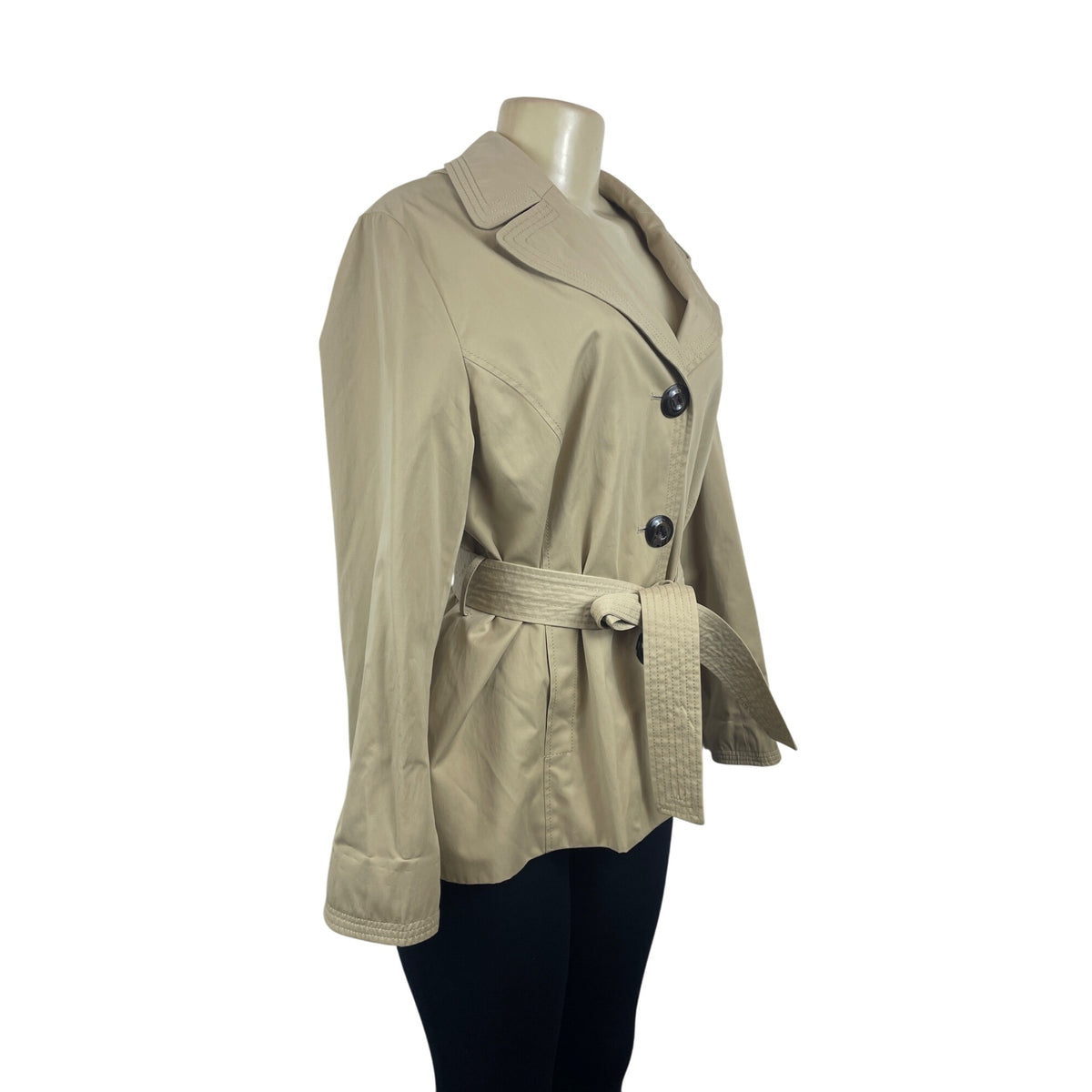 Ellen Tracy Womens Tan Belted Trench Coat With Hood & Button Closure Sz PL