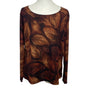 Chicos Design Brown And Orange Autumn Leaf Print Long Sleeve Womens Shirt Sz 3