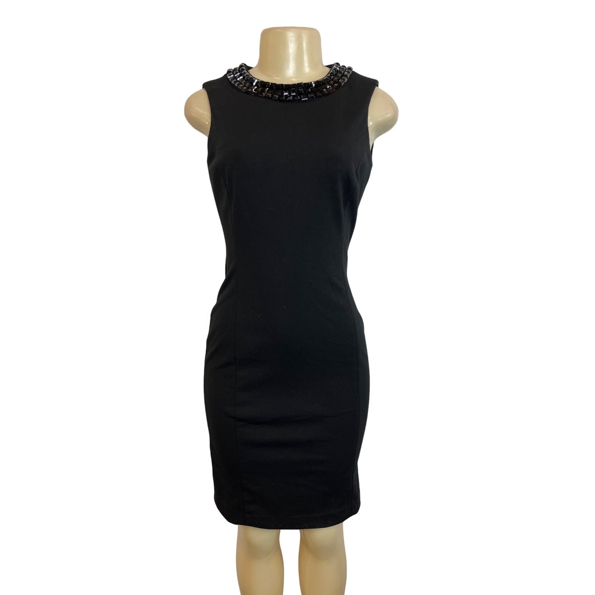 Calvin Klein Women’s Black Beaded Collar Sleeveless Sheath Dress, Size 2