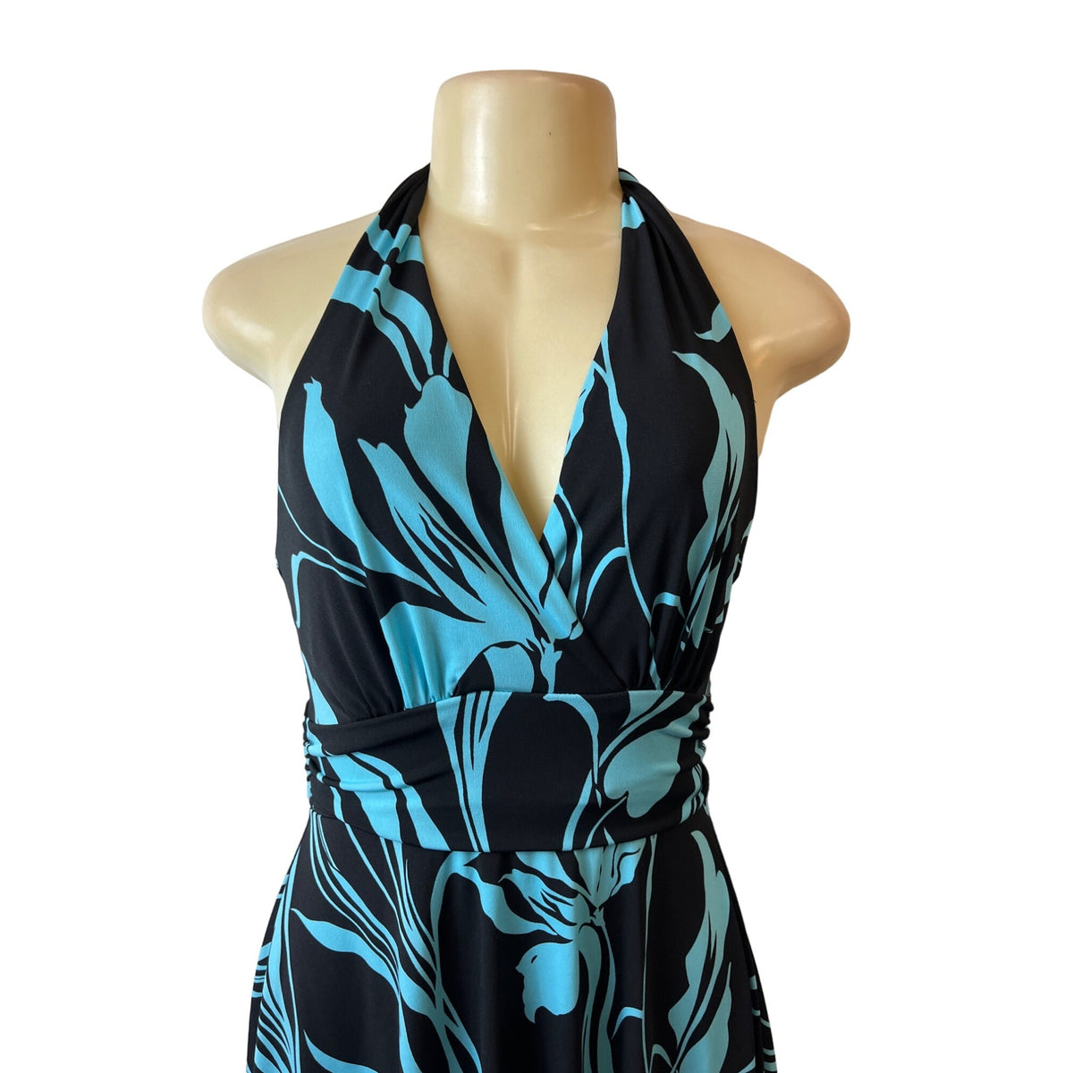 Roulette Women's Black Blue Halter Neck Ocassion Midi Dress Sz M- NWT