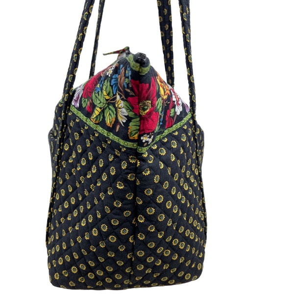 Vera Bradley Women's Black Sun Flowered Shoulder Tote Bag Sz L