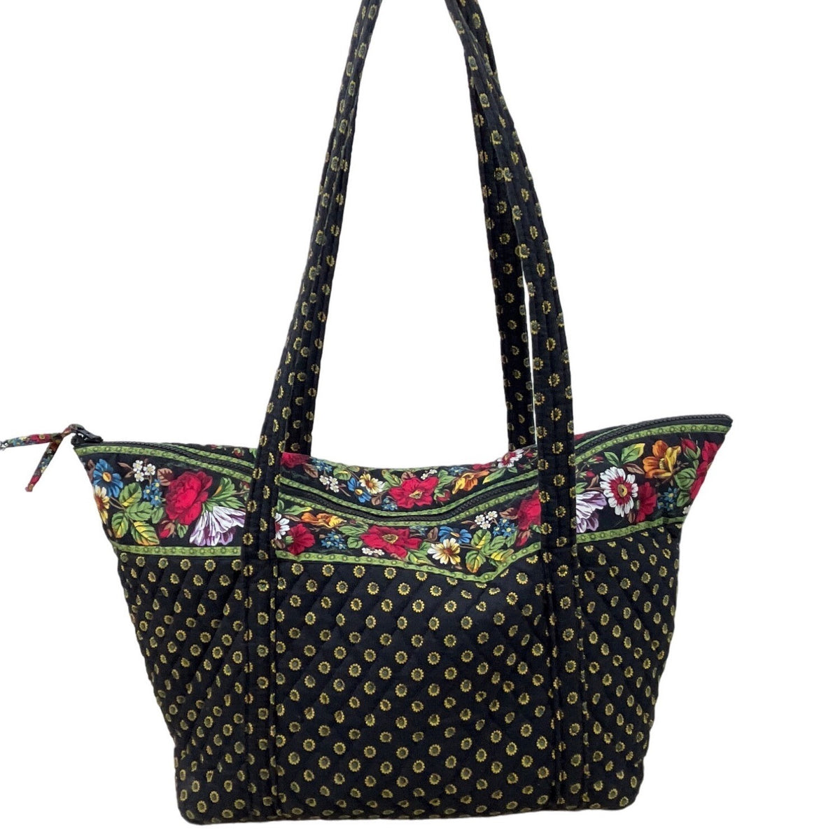 Vera Bradley Women's Black Sun Flowered Shoulder Tote Bag Sz L