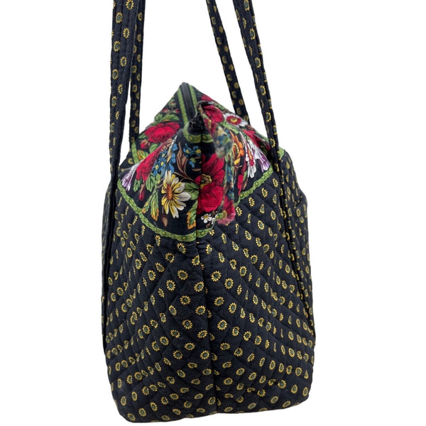 Vera Bradley Women's Black Sun Flowered Shoulder Tote Bag Sz L