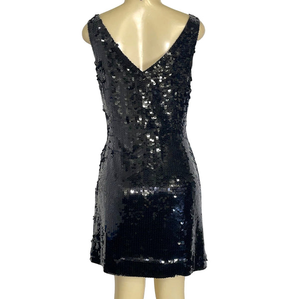 NWT Banana Republic Sequin Embellished Girly Glam Black Mini Dress Size 12P