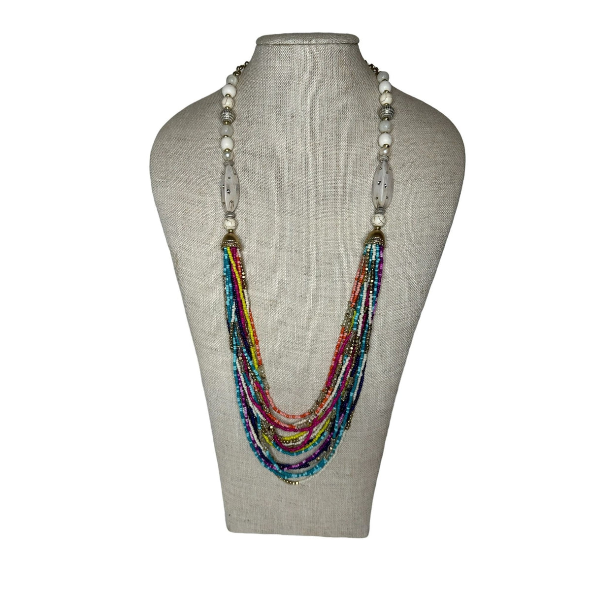 Multi-Colored Multi-Strand Gold Tone Necklace - 37in