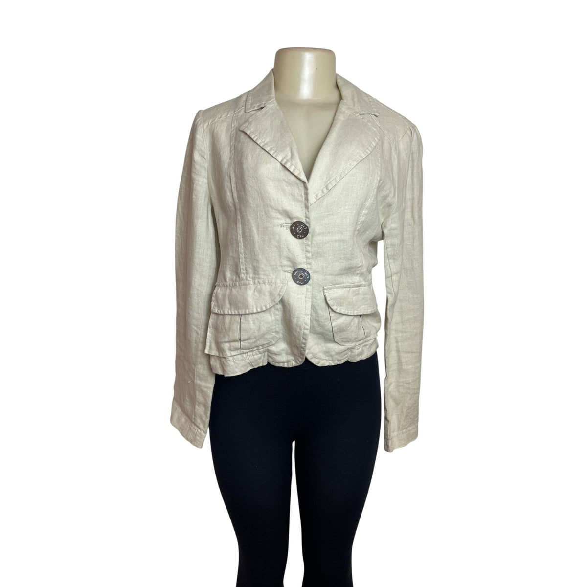 Dolce and Gabbana Beige Linen Womens Blazer Jacket With Crystal D&G Logo Sz L