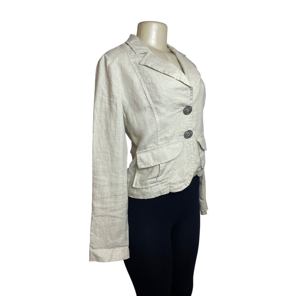 Dolce and Gabbana Beige Linen Womens Blazer Jacket With Crystal D&G Logo Sz L