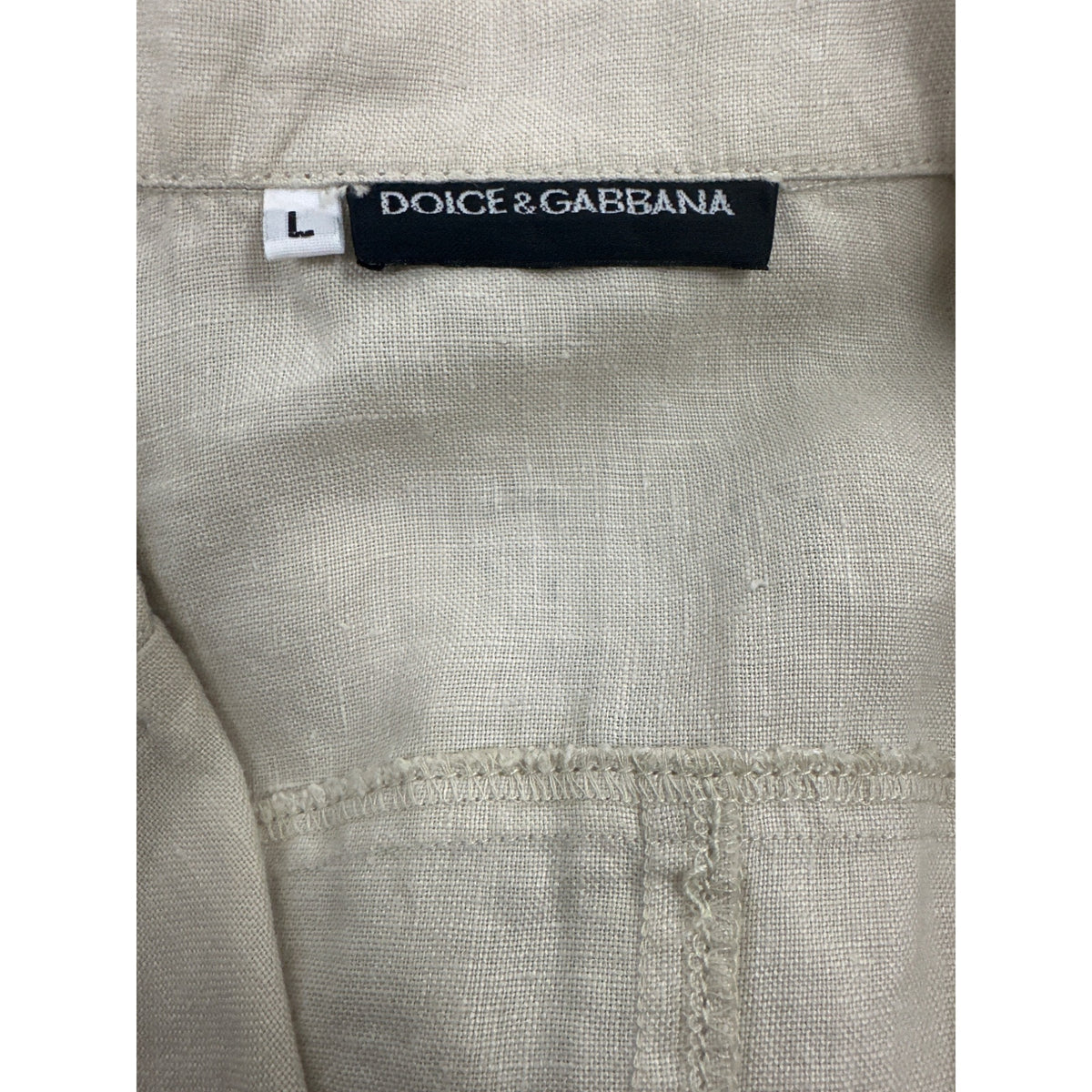 Dolce and Gabbana Beige Linen Womens Blazer Jacket With Crystal D&G Logo Sz L