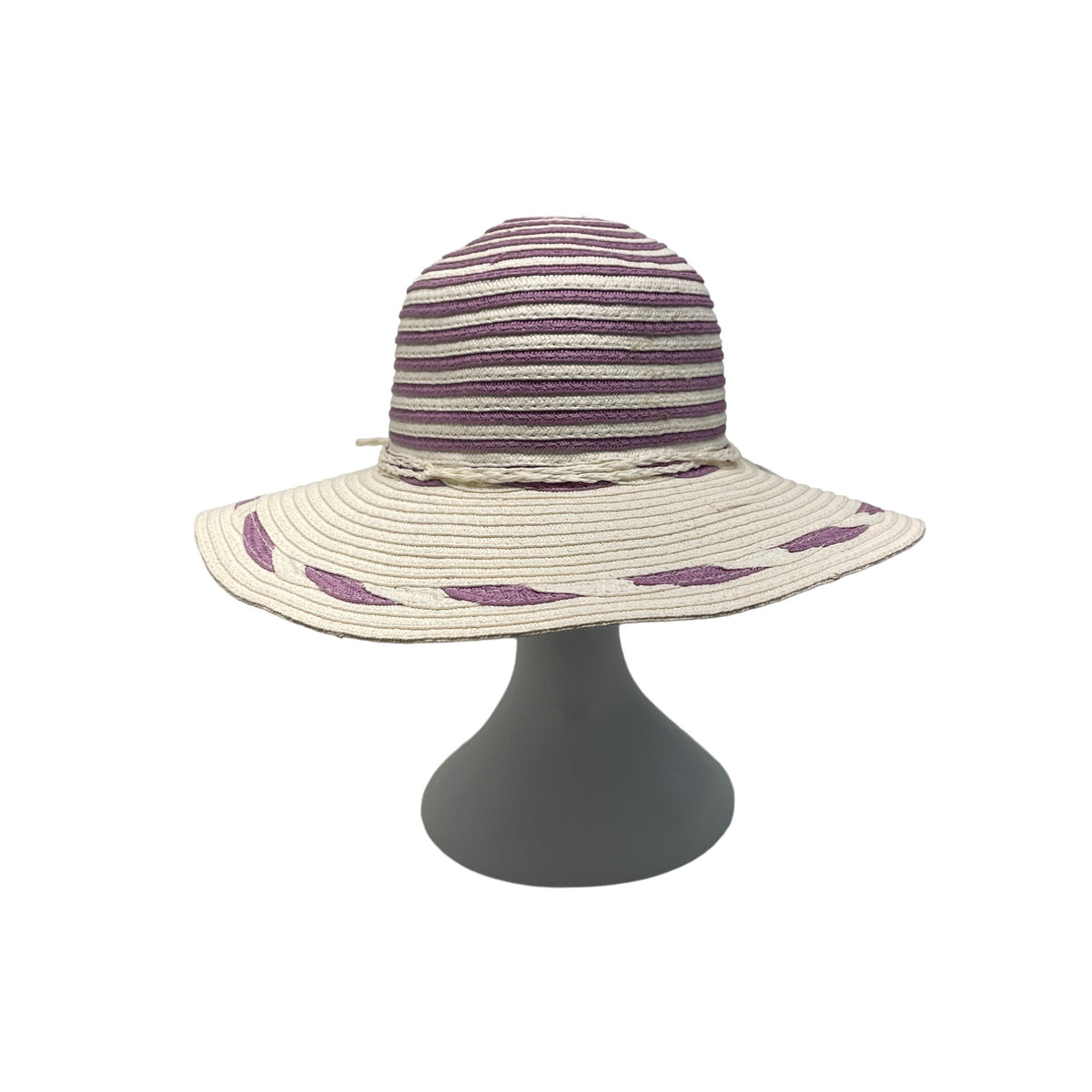 J Hats Striped Womens Purple and White Wide Brim Sun Hat - New