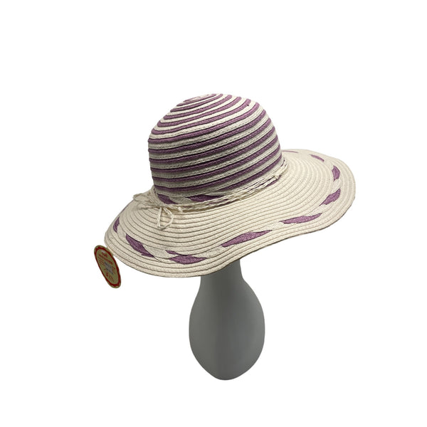 J Hats Striped Womens Purple and White Wide Brim Sun Hat - New