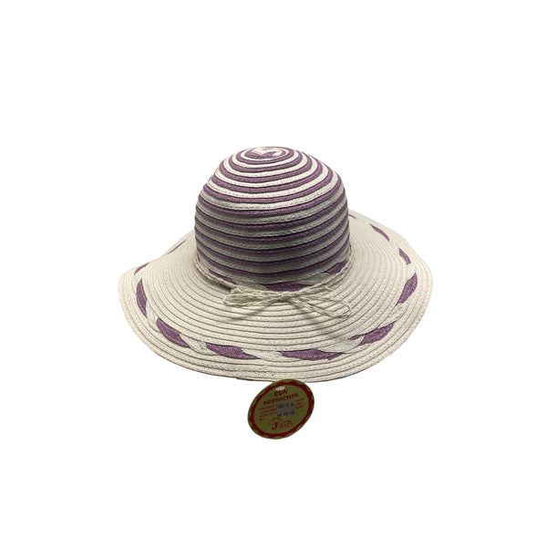 J Hats Striped Womens Purple and White Wide Brim Sun Hat - New