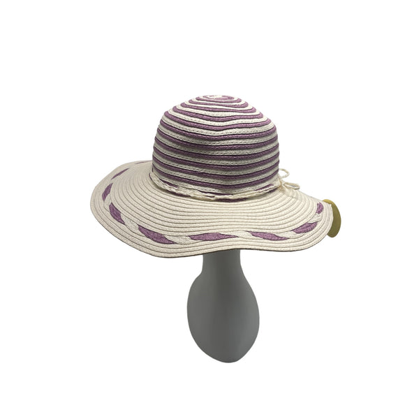 J Hats Striped Womens Purple and White Wide Brim Sun Hat - New