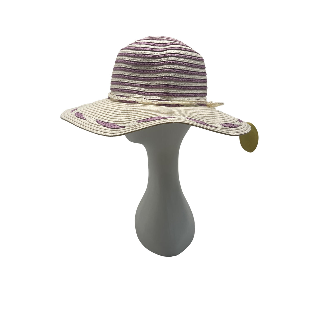 J Hats Striped Womens Purple and White Wide Brim Sun Hat - New