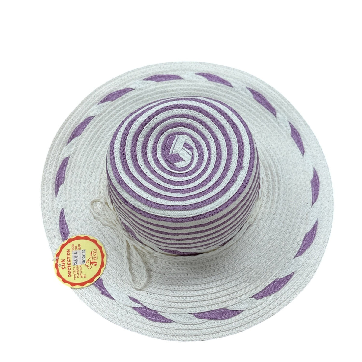 J Hats Striped Womens Purple and White Wide Brim Sun Hat - New