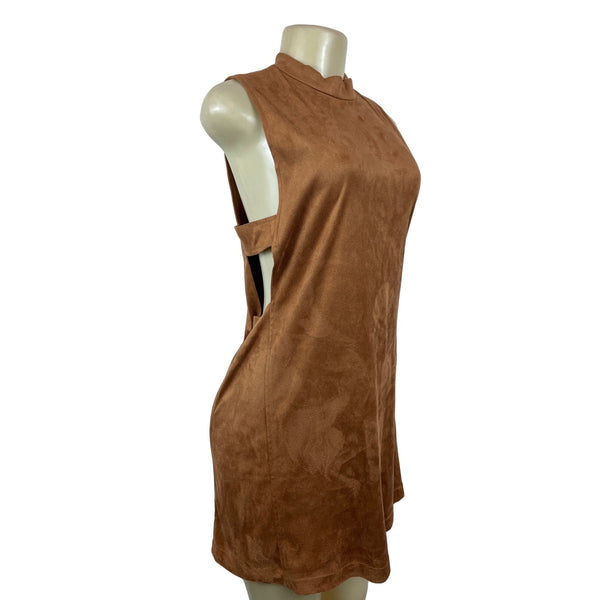 Women's Brown Sienna Faux Suede Scalloped neck Cut Out Dress Sz M NWT