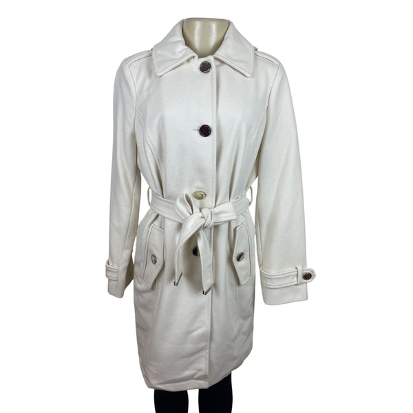 Micheal Kors Womens Ivory Belted Trench Coat With Button Closure & Pockets Sz S