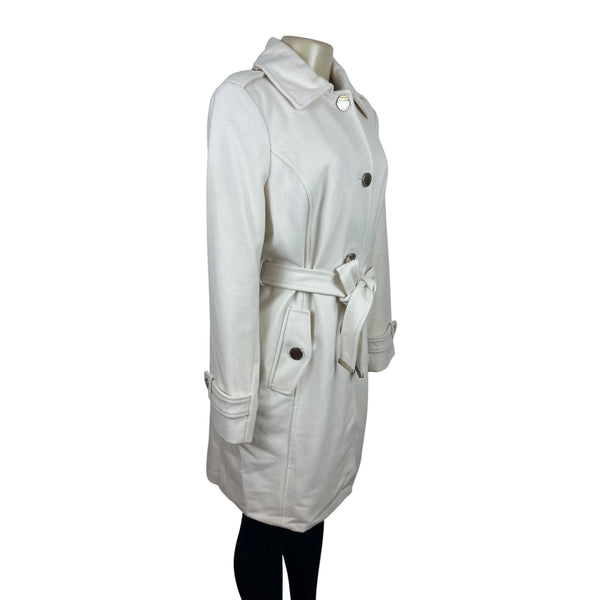 Micheal Kors Womens Ivory Belted Trench Coat With Button Closure & Pockets Sz S