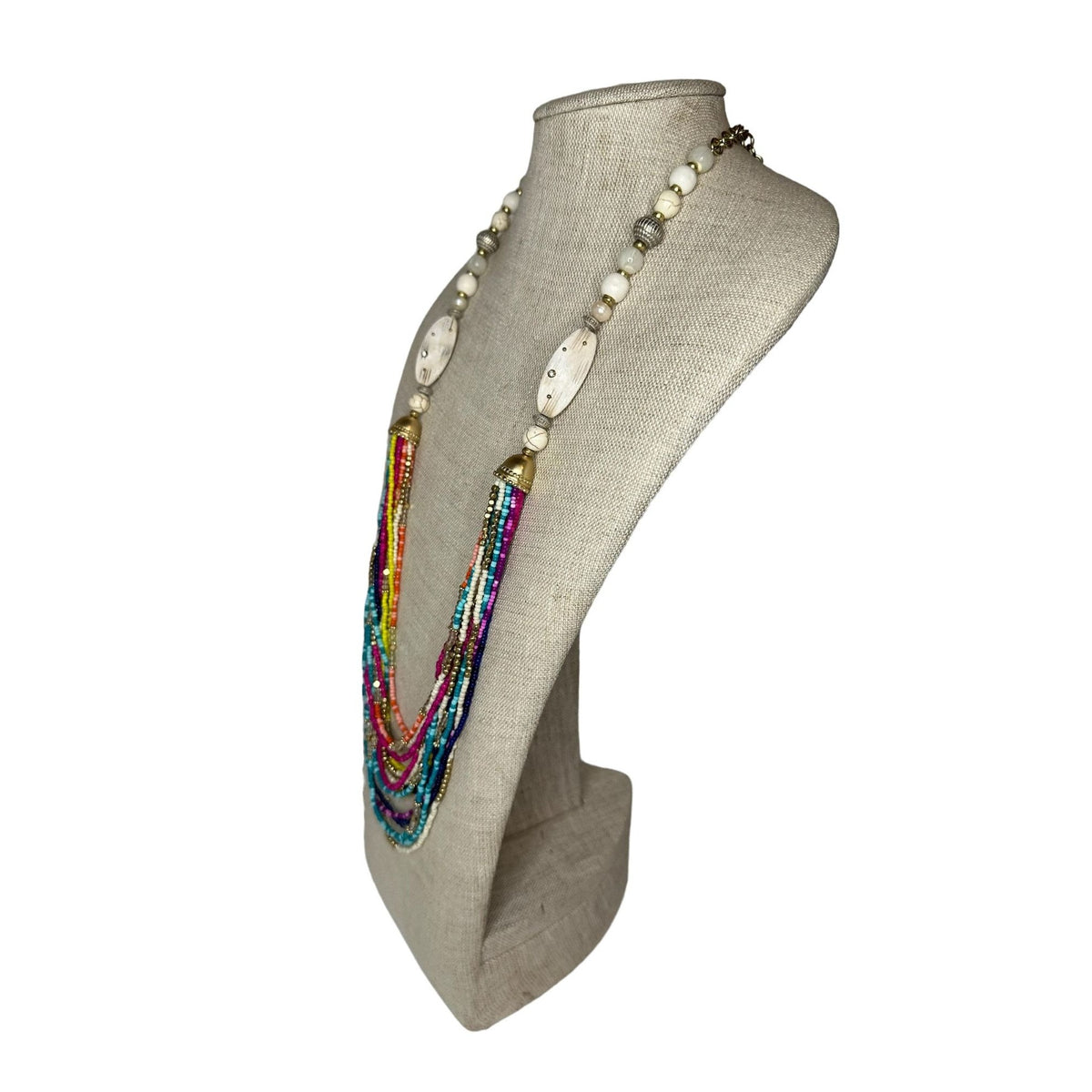 Multi-Colored Multi-Strand Gold Tone Necklace - 37in