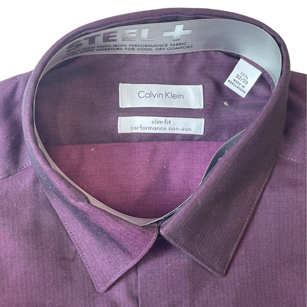 Calvin Klein Men's Burgundy Dress Shirt Sz 15.5-32/33 - NWT