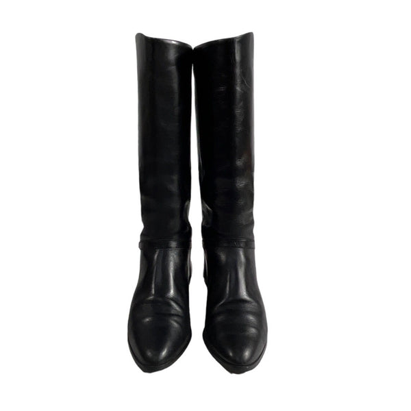 Nine West Women's Black Leather High Calf Boots Sz 7M