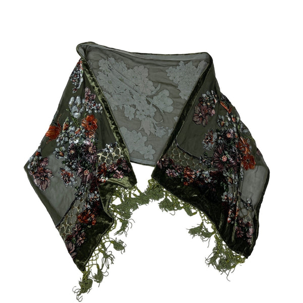 Women's One Size Velvet Silk Dream Keeper Collection Green Flower Beaded Stole