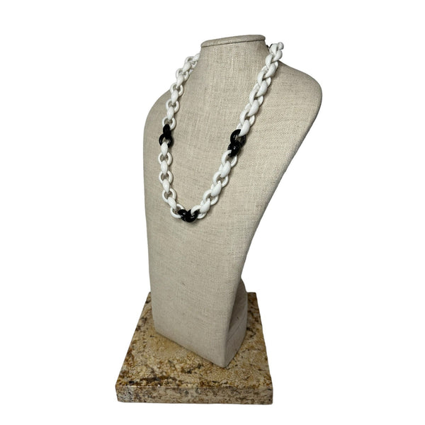 Black And White Chunky Chain Necklace - 25in