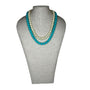 Vintage Aqua Colored And White Pearls Necklace - 21in