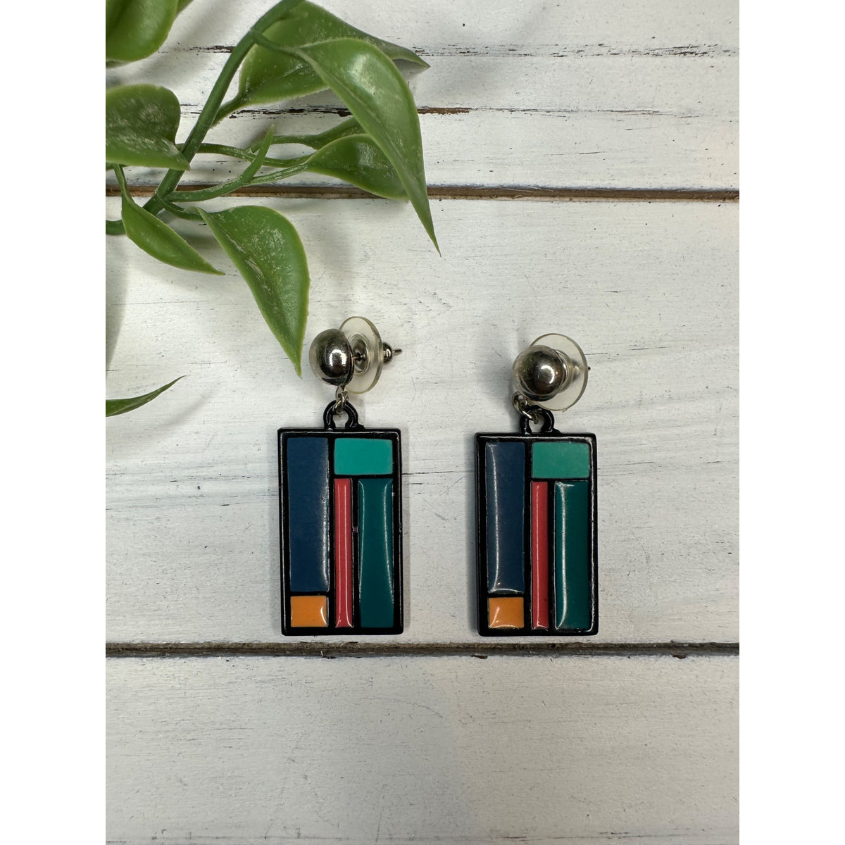 80s Inspired Rectangular Artistic Earrings