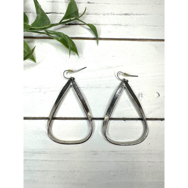 Teardrop Silver Tone Hoop Earrings