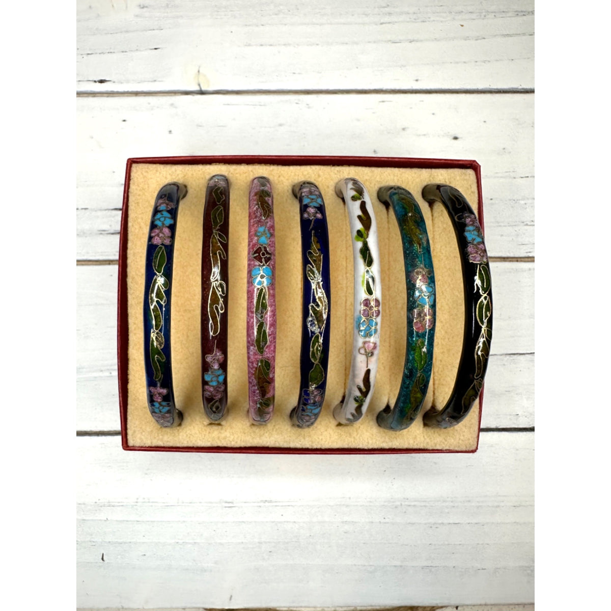 Antique Chinese Cloisonne 7 Bracelets Decor Inside and Out